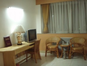 Deluxe double with city view, king bed, private facilities (bath and shower), and breakfast