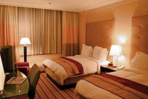 Standard single with city view, king bed, and private facilities (bath and shower)