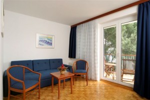 2 person standard apartment and 2 children with patio view, balcony, and private facilities (bath)