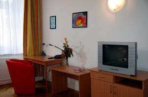 1 person comfort studio with city view, french bed, and private facilities (shower)