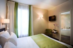 Deluxe double or twin with patio view, king bed, and private facilities (bath and shower)