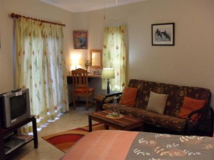2 person superior studio and 2 children with sea view, king bed, an extra bed, and private facilities (bath and shower)