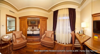 2 person family suite and 2 children with panoramic view, king bed, and private facilities (bath and shower)